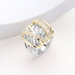 Two Tone Criss Cross Pave Stones Women’s Ring